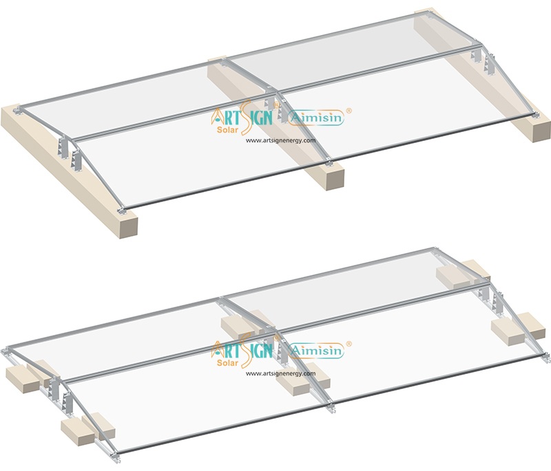 Flat roof east-west solar aluminum structures
